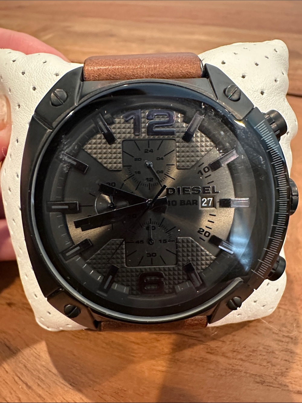 Diesel Gunmetal Dial Watch with Brown Leather Strap